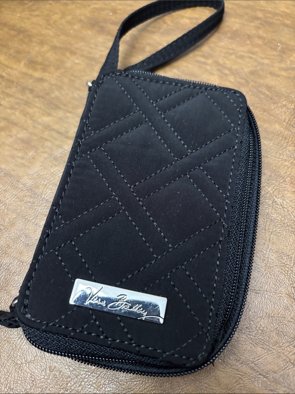 Vera Bradley Black Quilted Wristlet Cellphone and Card Wallet with Strap